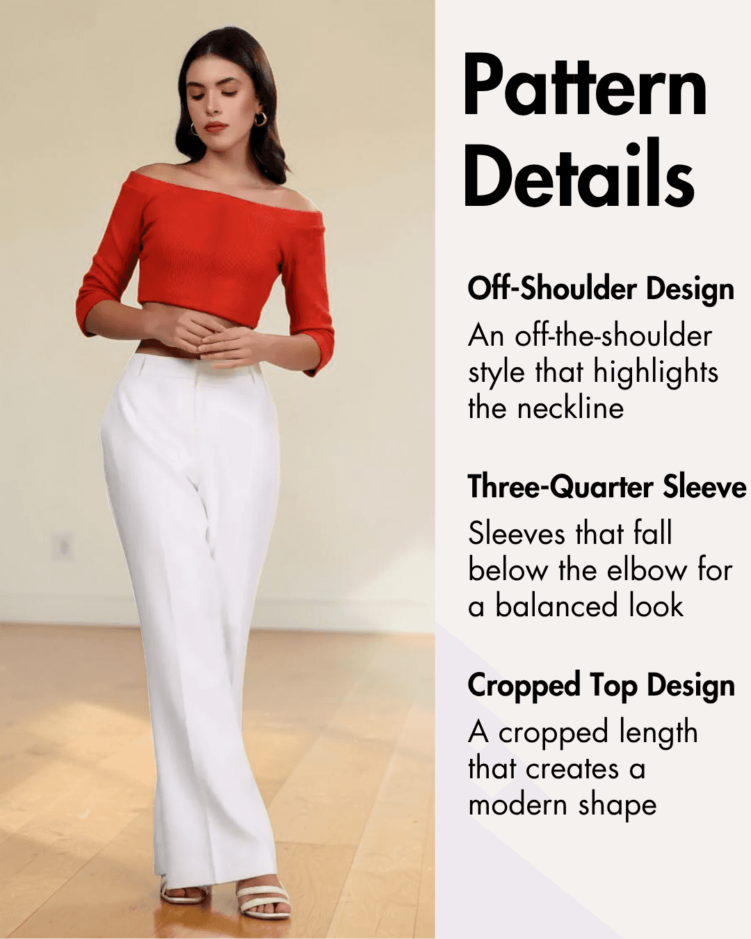 Off Shoulder Top PDF Women's Crop Top Sewing Pattern 'Mia' with pattern details