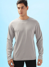 Front view of a men's long sleeve T-shirt made from the 'Maddy' sewing pattern. Features a classic crew neckline and a relaxed fit.