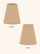 Technical illustration of the 'Marigold' A-line skirt sewing pattern. Shows both front and back views with a clean, structured design.