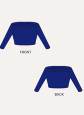 Illustration of front and back views of off-shoulder crop top sewing pattern