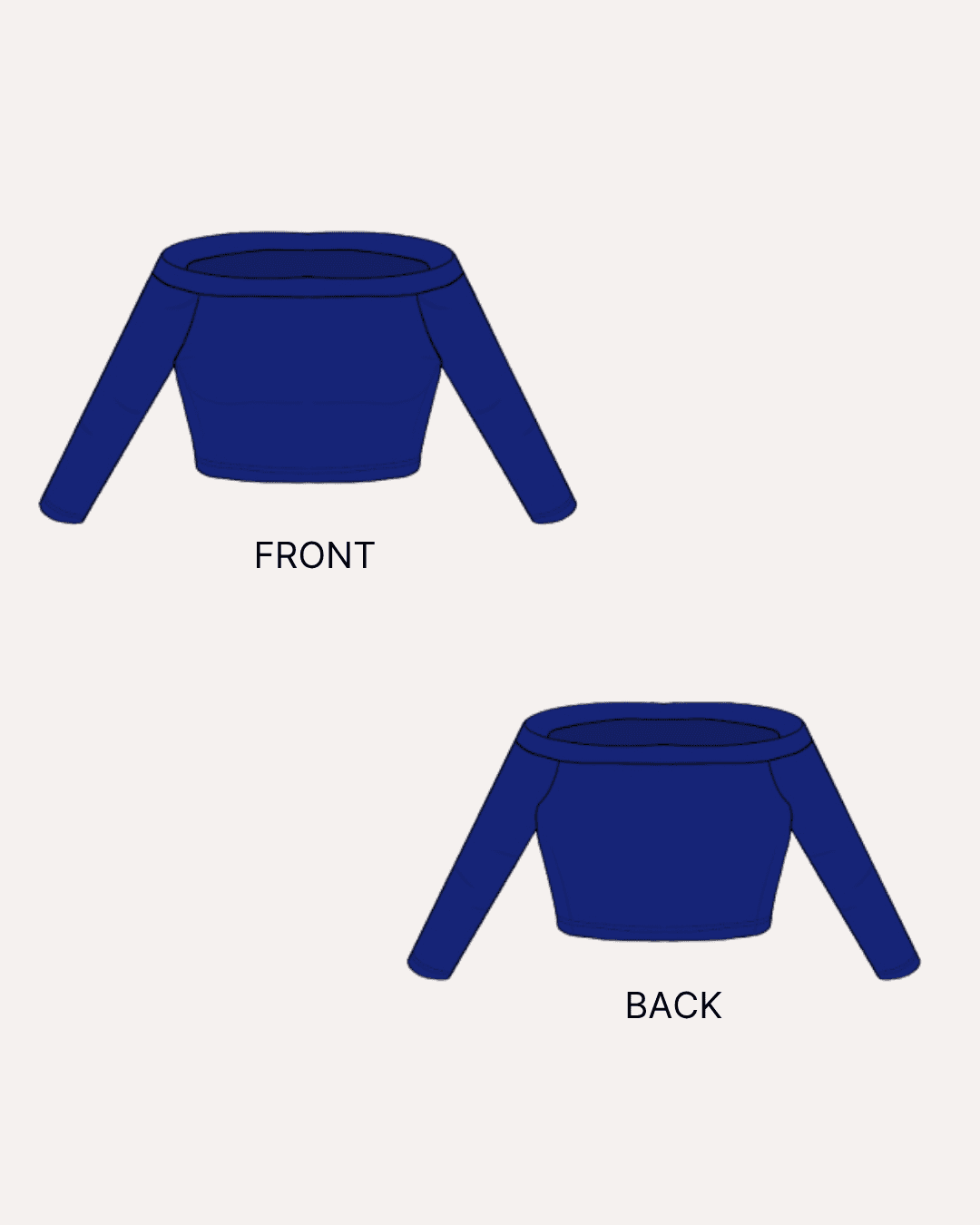 Illustration of front and back views of off-shoulder crop top sewing pattern