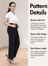 Women's crop polo shirt sewing pattern 'Echo' with sharp collar and quarter zip