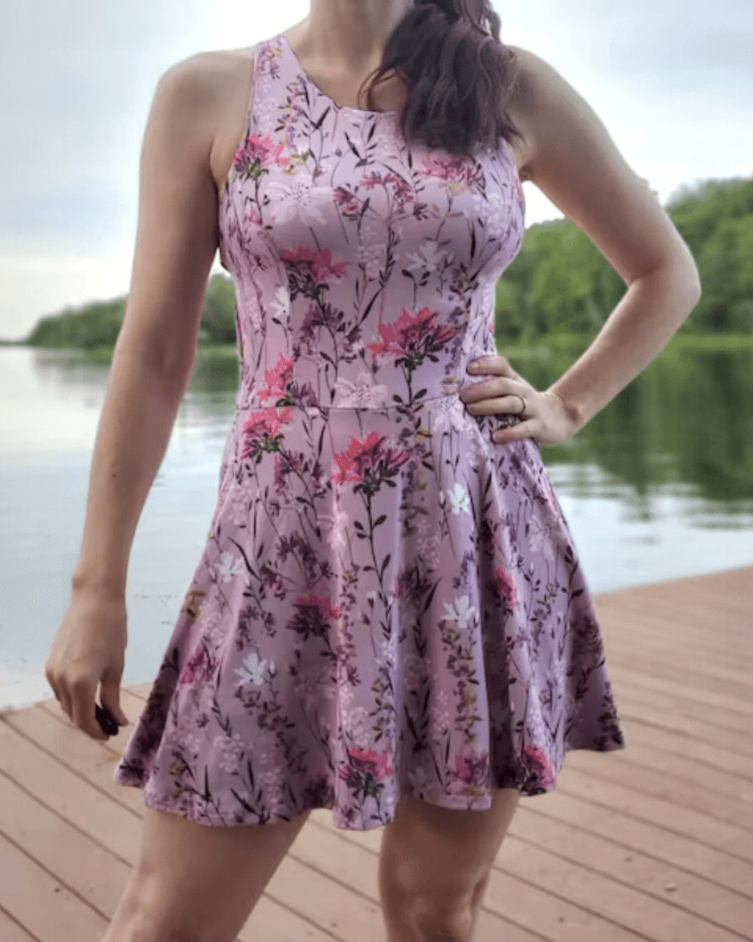 Floral swim dress with fully lined attached shorts for women