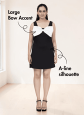 Women's evening wear Bow Dress sewing pattern with large bow detail, front view