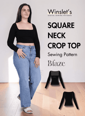 Black square neck crop top with long sleeves on woman