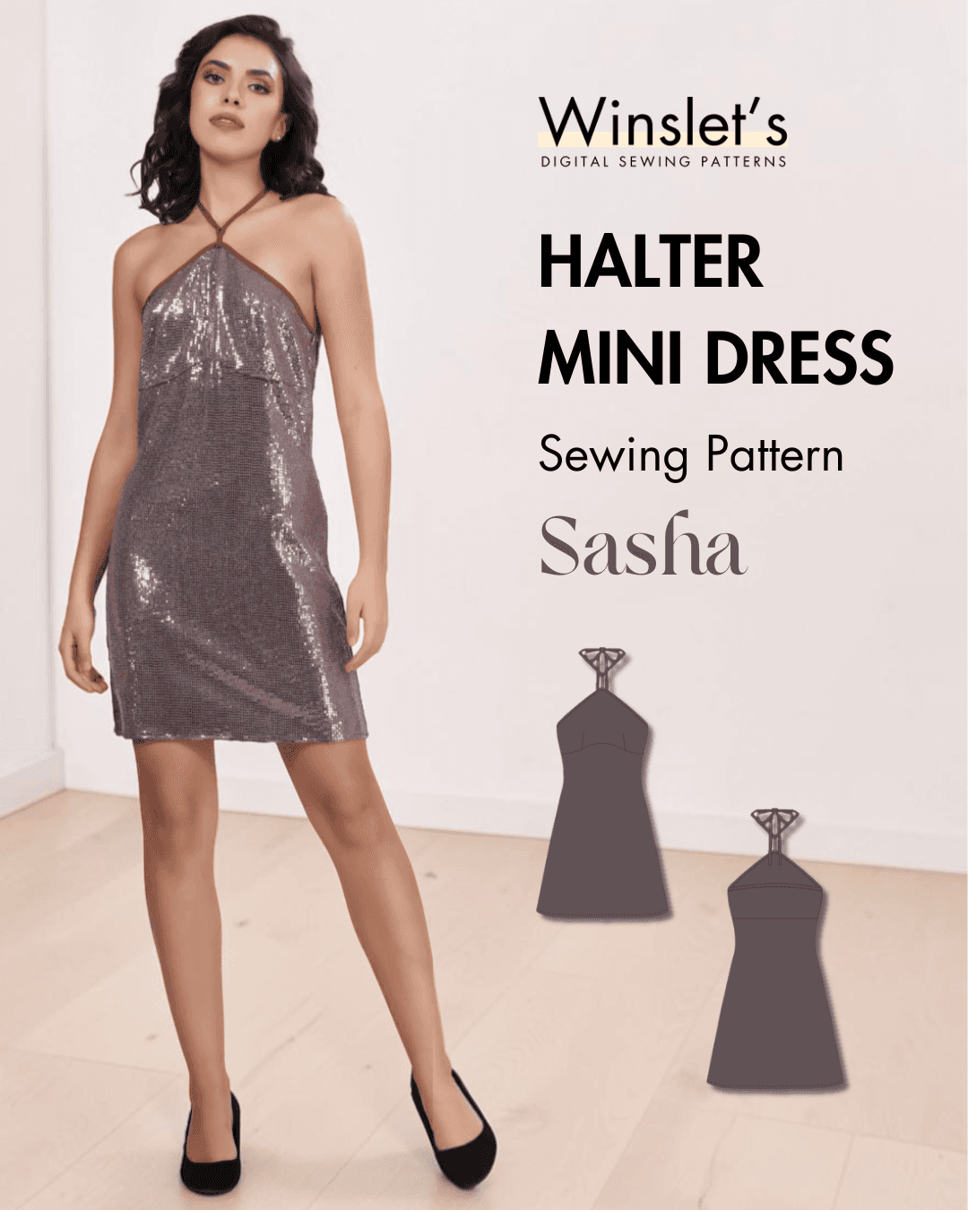Halter Mini Dress Sewing Pattern | Women's PDF Party Wear Winslet's Sewing Patterns Halter Mini Dress Sewing Pattern | Women's PDF Party Wear Winslet's Sewing Patterns