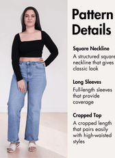 Close-up of pattern details for square neck crop top sewing pattern