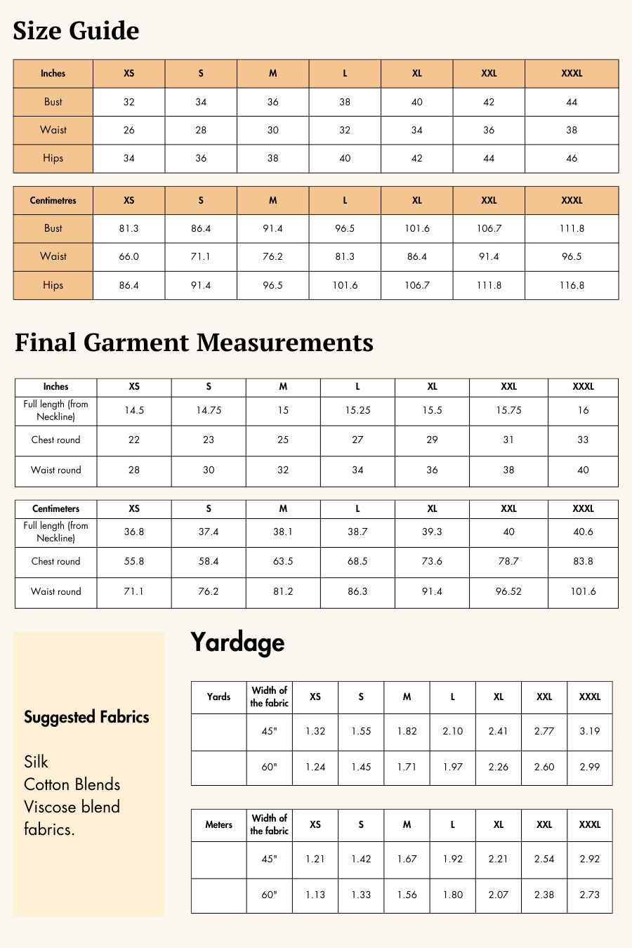 Picture with garment measurements
