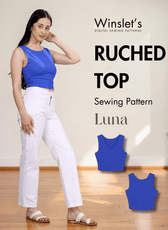 Reversible Ruched Top PDF women's sewing pattern 'Luna' with sleeveless design and blue fabric