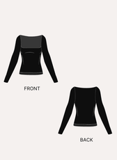 Black long sleeve square neck crop top sewing pattern front and back views