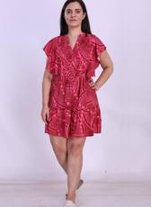 Model wearing a flutter sleeves dress made using the Euphoria sewing pattern. A stylish fit and flare mini dress perfect for versatile styling.