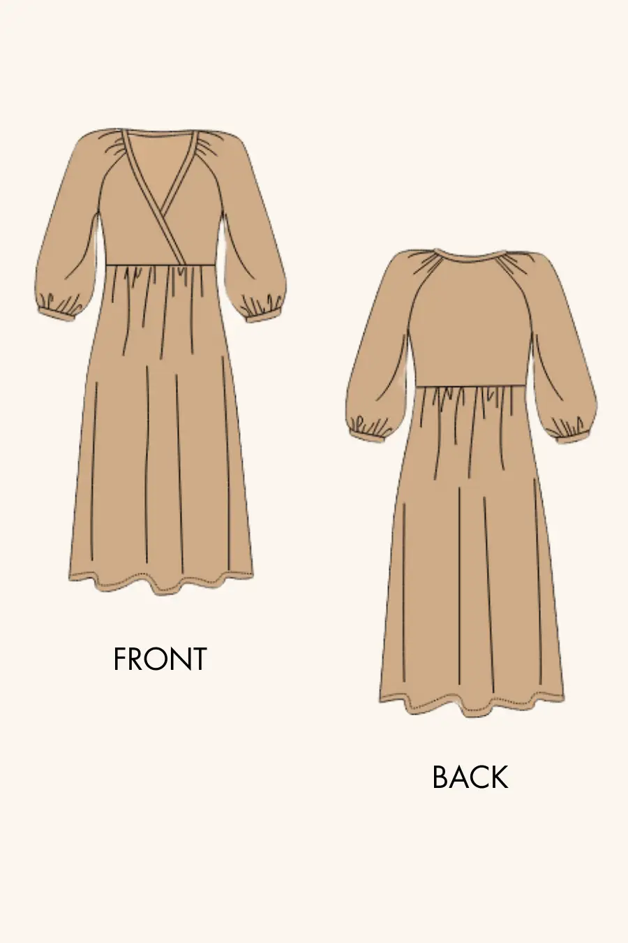 2D sketch of the v-neck dress sewing pattern by Winslet's