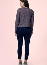 Back view of the 'Liza' cardigan, showing its clean and simple design. This sewing pattern is perfect for crafting a wardrobe staple with a professional finish.