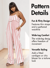 Pattern details of sleeveless jumpsuit with fun and flirty stripe design and gathered waistline