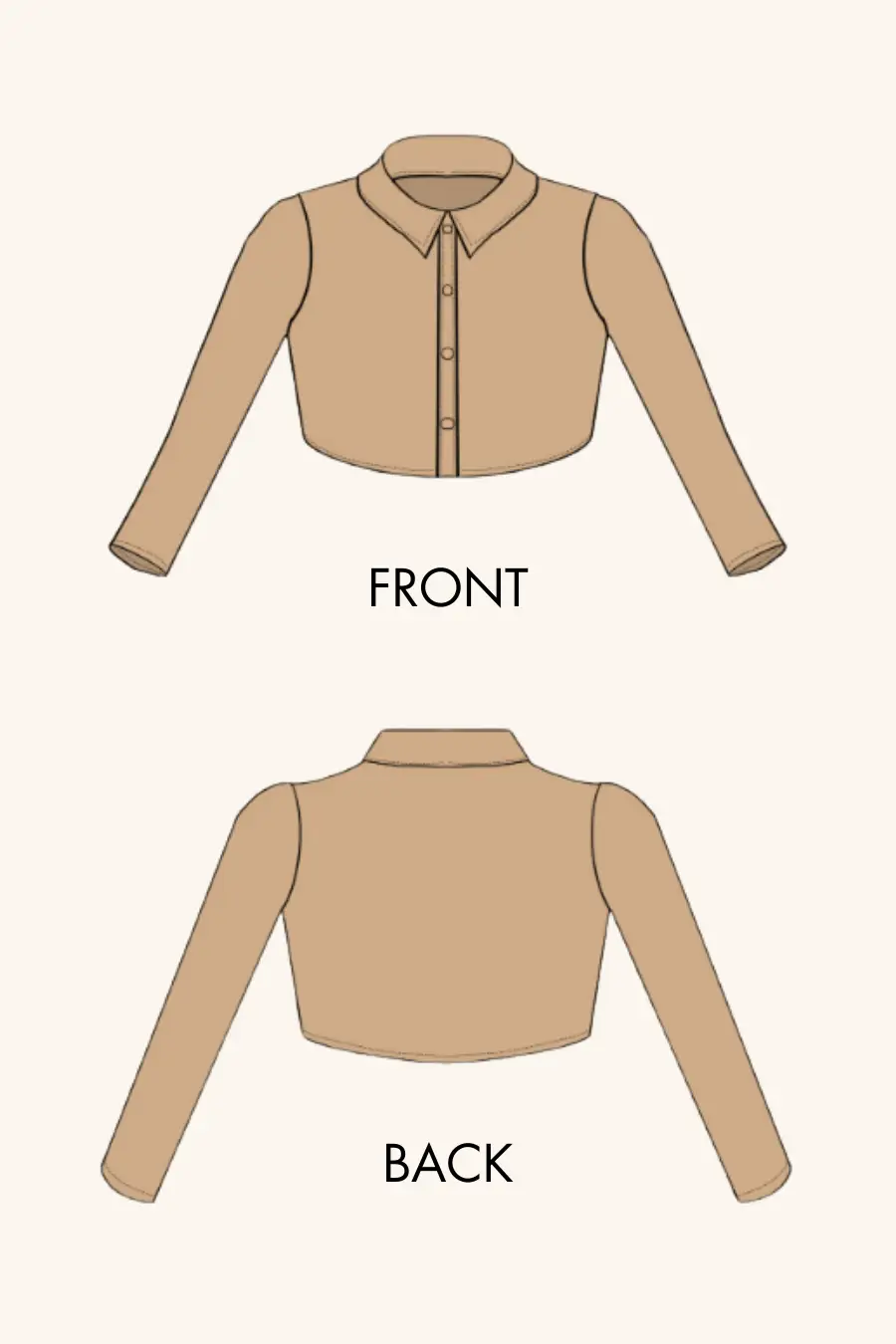 2D image of the crop shirt sewing patten from winslet's patterns