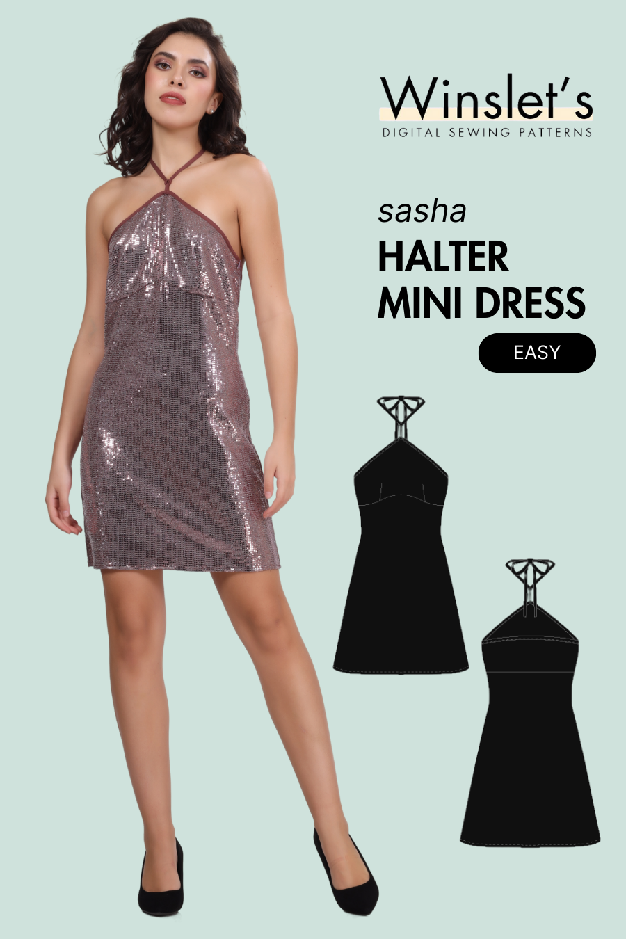 Halter Mini Dress Sewing Pattern 'Sasha'
