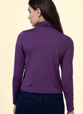 Back view of the 'Diana' turtleneck T-shirt, showing the smooth finish and structured fit. A must-have sewing pattern for DIY fashion.