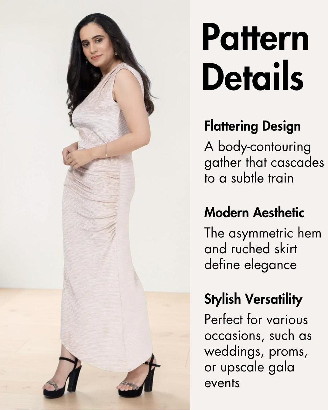 One Shoulder Ruched Maxi Dress Sewing Pattern 'Sierra'
