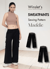 Women's Y2K sweatpants sewing pattern Maddie with cargo pockets and elastic waistband