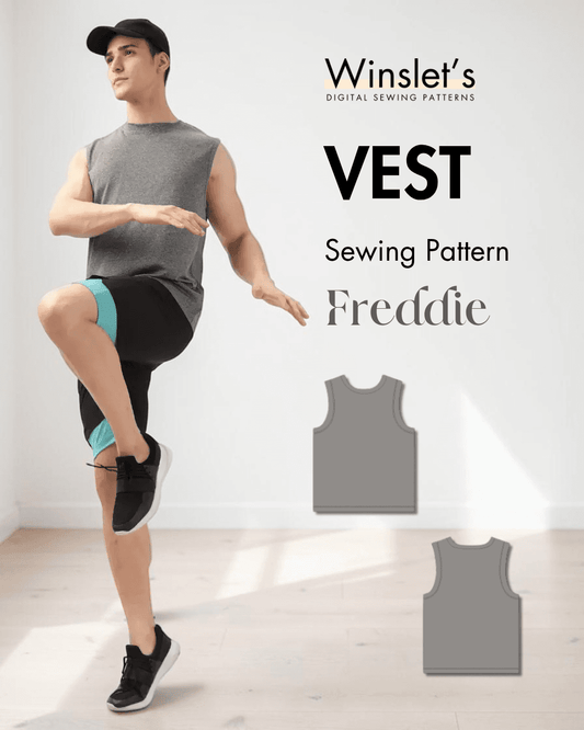 Men's sleeveless vest sewing pattern 'Freddie' with graphic design