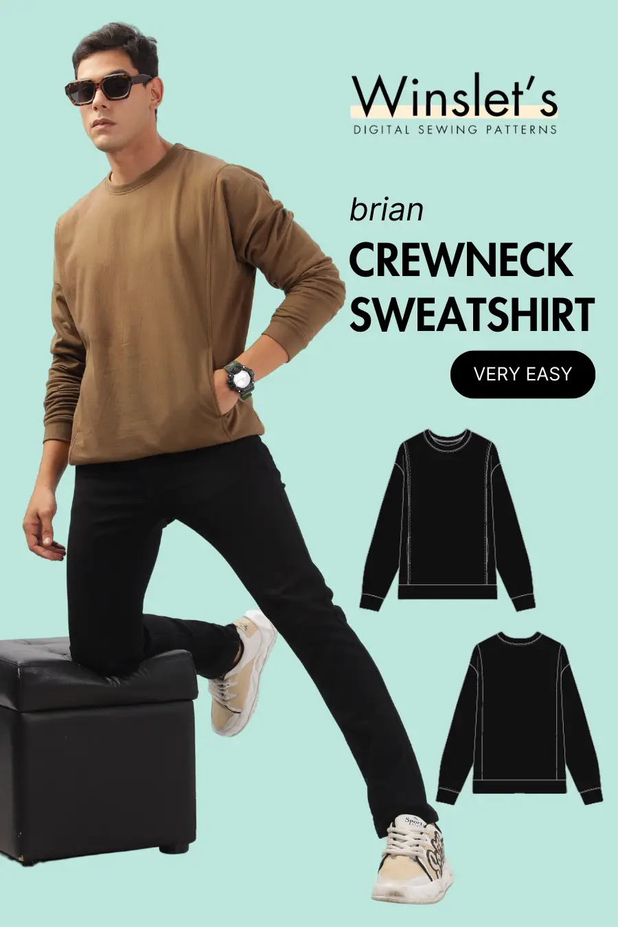 Crew Neck Sweatshirt PDF Men's Top Sewing Pattern |Long Sleeves