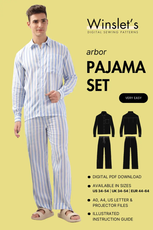 Men's Pajama Set Sewing Pattern 'Arbor' from Winslet's. Beginner-friendly digital PDF pattern with sizes US 34-54, UK 34-54, EU 44-64. Includes A0, A4, Letter, and Projector files.