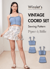 Vintage coord set sewing pattern Blue vintage crop top with tie straps and ruffled edges