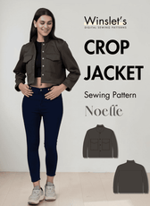 Women's cropped jacket sewing pattern 'Noelle' with front flap pockets and stand collar