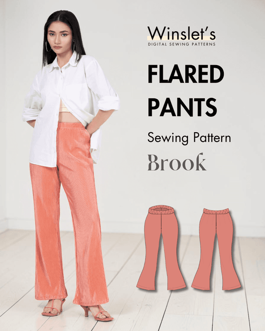 Women's flared pants sewing pattern 'Brook' with high waist and elastic waistband