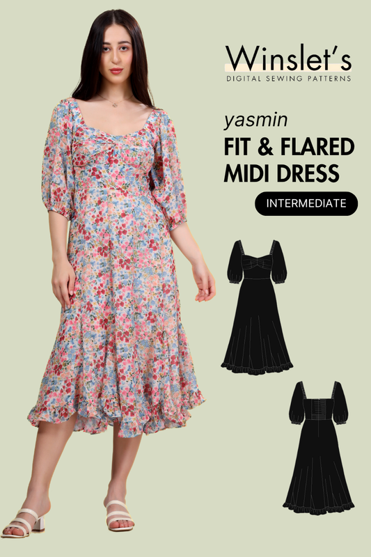 Fit & Flared Midi Dress Sewing Pattern 'Yasmin'