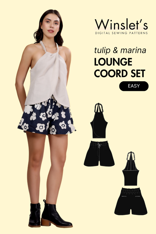 Lounge Coord Set Sewing Pattern – Braided Halter Top with Drawstring Shorts