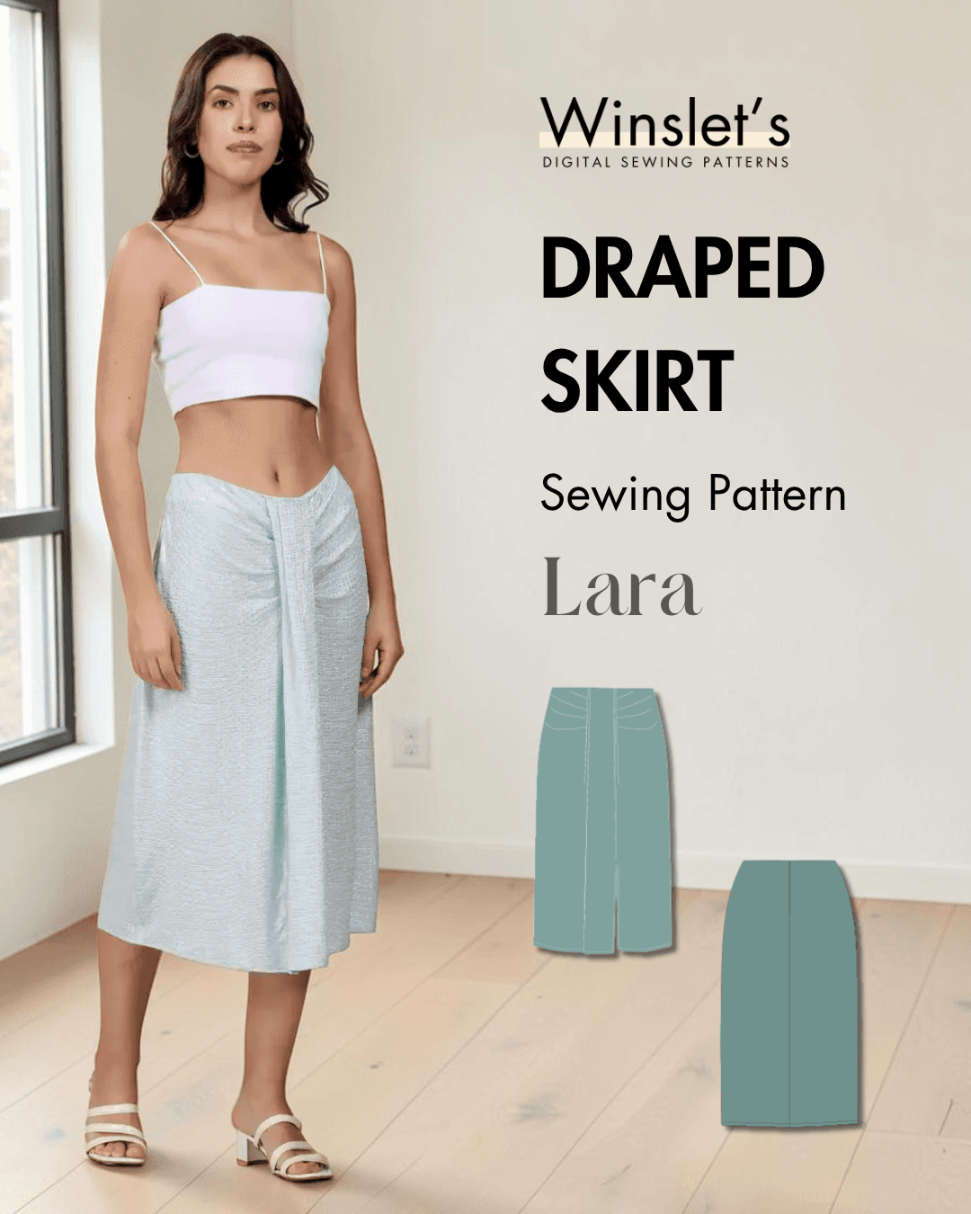 Women's midi draped skirt with soft center pleats and subtle side slit