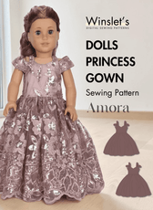 Doll princess gown sewing pattern with sequined fabric for 18-inch dolls