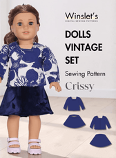 Doll sewing pattern top and flared skirt set sewing pattern