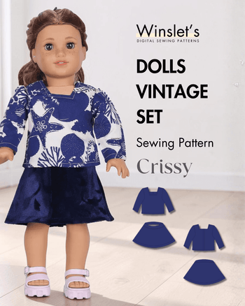 Doll sewing pattern top and flared skirt set sewing pattern