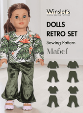 Doll with floral top and velvet flared pants sewing pattern