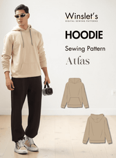 Men's hoodie sewing pattern 'Atlas' with front view and illustration