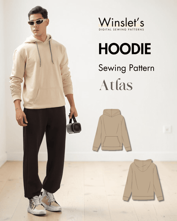 Men's hoodie sewing pattern 'Atlas' with front view and illustration