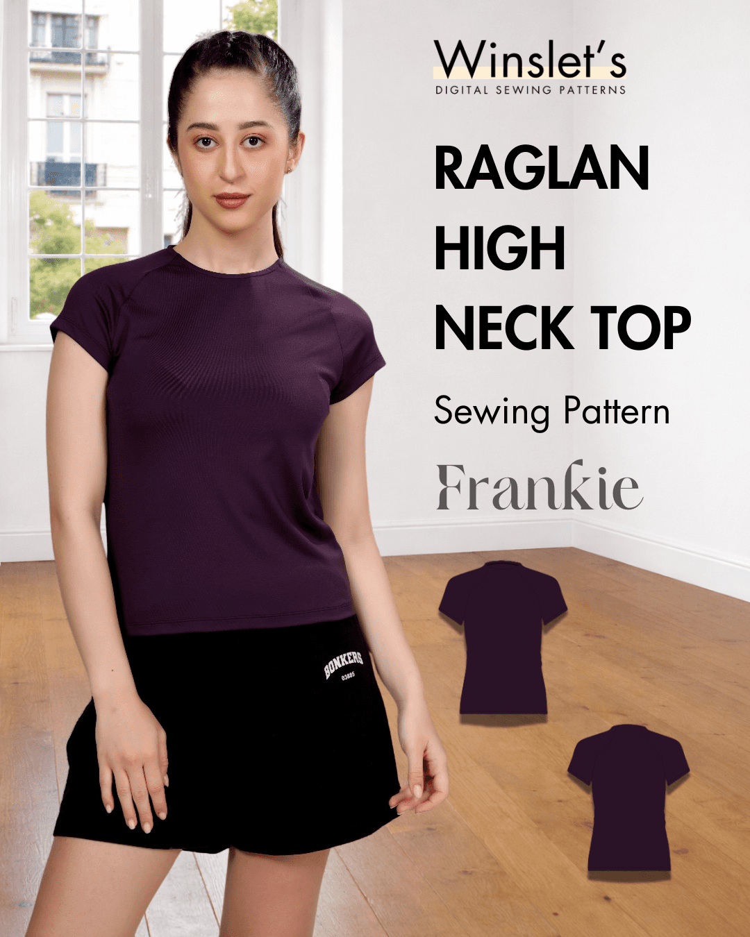 Raglan High Neck Top Sewing Pattern Frankie in purple