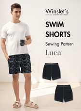 Men's swim shorts sewing pattern 'Luca' digital pattern with elastic waistband and above-the-knee length