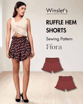 Women's cottagecore ruffle hem shorts sewing pattern 'Flora'