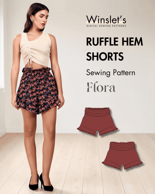 Women's cottagecore ruffle hem shorts sewing pattern 'Flora'