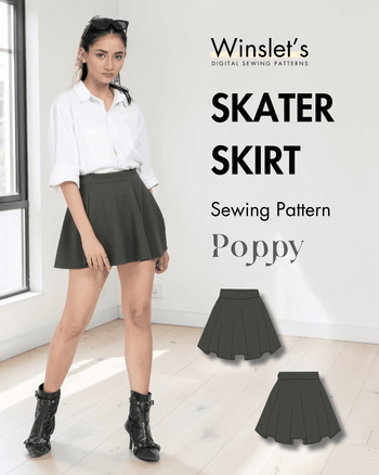 Women's PDF skater skirt sewing pattern 'Poppy' with illustration