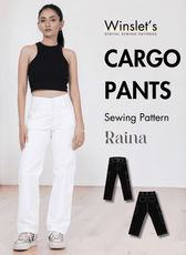Women's cargo pants sewing pattern with straight-leg cut and flap pockets