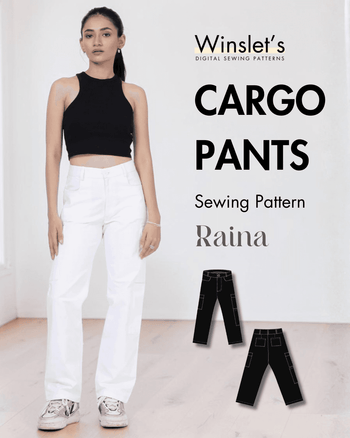 Women's cargo pants sewing pattern with straight-leg cut and flap pockets