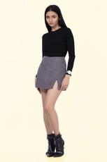 Front view of the 'Jasmine' skort, highlighting the asymmetrical flap design. A fashionable and functional skort sewing pattern for stylish outfits.