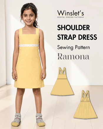 Young girl wearing a yellow shoulder strap dress with white lace detail, knee-length, made of lightweight fabric, perfect for kids' casual wear.