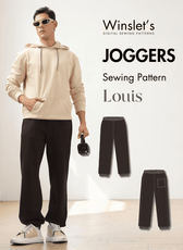 Men's joggers activewear PDF sewing pattern 'Louis' with elastic waistband and pockets