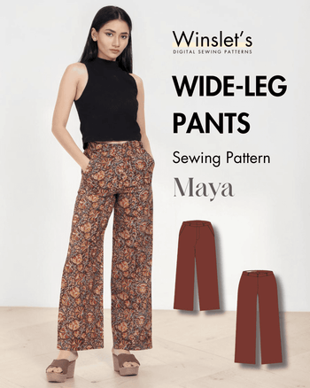 Women's wide leg pants sewing pattern 'Maya' with high waist and woven fabric