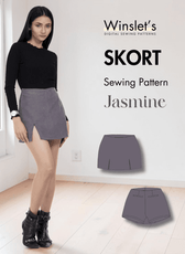 Skort sewing pattern Jasmine with front asymmetrical flap and side slit